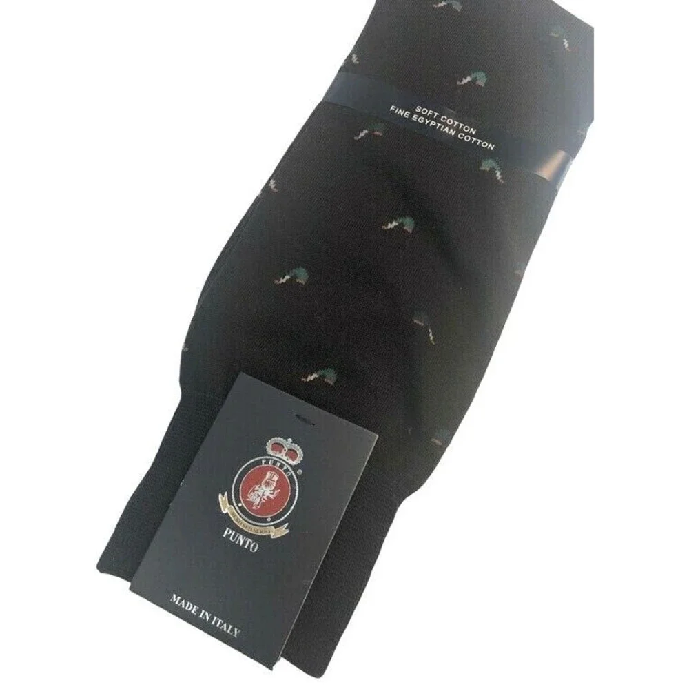 Punto Italian Mens Dress Socks Egyptian Cotton Navy Blue Pipes Italy 10-13